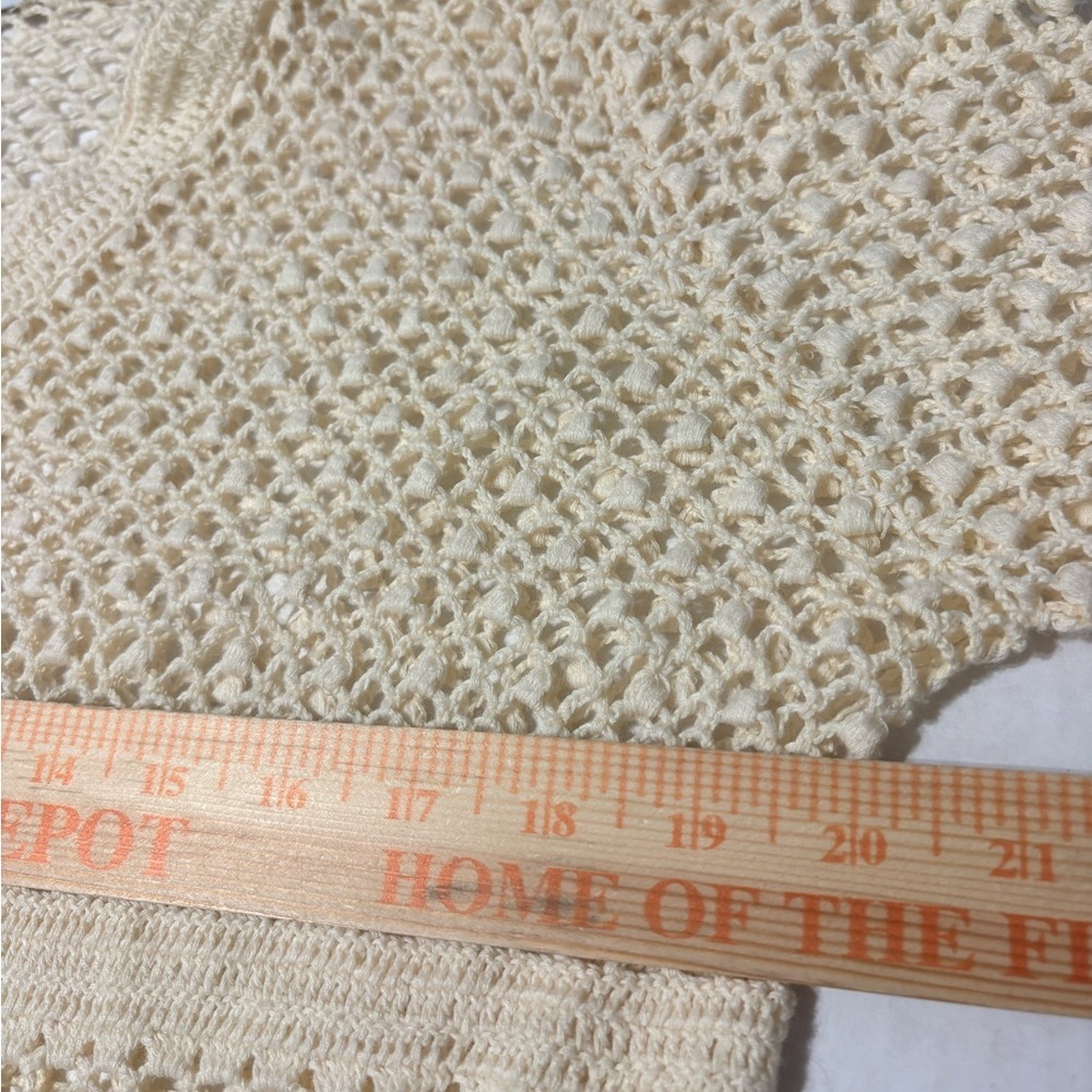 NorthStyle Cream‎ Crochet Open Knit Coastal Boho Cardigan Scalloped Edges Beaded - Picture 14 of 16